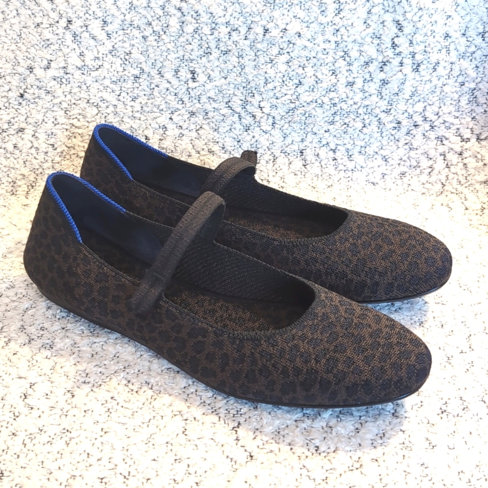 Rothys the Square Mary Janes Chocolate Animal Print GUC $159 Size 10.5